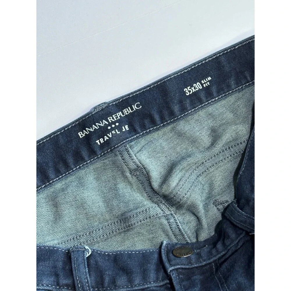 Banana Republic Traveler Men’s Slim Fit Tapered Dark Wash Denim Jeans Pockets